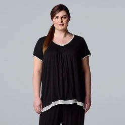 Plus Size Simply Vera Vera Wang Basic Luxury Short Sleeve Pajama Top Heather Coal -Simply Vera Vera Wang STORE unnamed file 1666