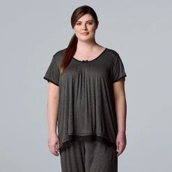 Plus Size Simply Vera Vera Wang Basic Luxury Short Sleeve Pajama Top Heather Coal -Simply Vera Vera Wang STORE unnamed file 1667