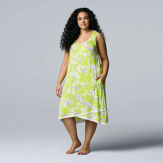 Plus Size Simply Vera Vera Wang Midi Chemise Black Floral 1 Plus Size Simply Vera Vera Wang Midi Chemise Black Floral