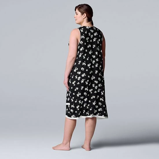 Plus Size Simply Vera Vera Wang Midi Chemise Black Floral 2 Plus Size Simply Vera Vera Wang Midi Chemise Black Floral - Image 2