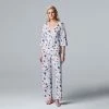 Women's Simply Vera Vera Wang Cozy 3/4 Sleeve Pajama Top & Pajama Pants Sleep Set Lilac Floral