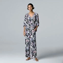 Women's Simply Vera Vera Wang Cozy 3/4 Sleeve Pajama Top & Pajama Pants Sleep Set Lilac Floral -Simply Vera Vera Wang STORE unnamed file 1725