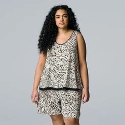 Plus Size Simply Vera Vera Wang Pajama Tank Top & Bermuda Pajama Shorts Sleep Set Ivory Animal -Simply Vera Vera Wang STORE unnamed file 1731