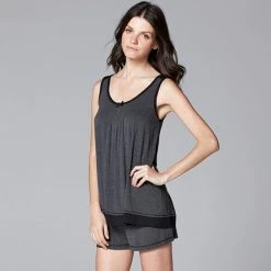 Women's Simply Vera Vera Wang Basic Luxury Tank & Boxer Sleep Set Black Floral Print