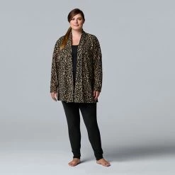 Plus Size Simply Vera Vera Wang Stretch Fleece Cardigan And Leggings Set Black Animal -Simply Vera Vera Wang STORE unnamed file 1772