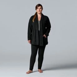 Plus Size Simply Vera Vera Wang Stretch Fleece Cardigan And Leggings Set Black Animal -Simply Vera Vera Wang STORE unnamed file 1773