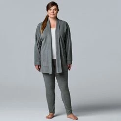Plus Size Simply Vera Vera Wang Stretch Fleece Cardigan And Leggings Set Black Animal -Simply Vera Vera Wang STORE unnamed file 1774