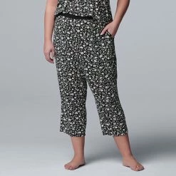 Plus Size Simply Vera Vera Wang Basic Luxury Pajama Capri Pants Black Floral Prt -Simply Vera Vera Wang STORE unnamed file 1784