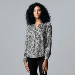 Women's Simply Vera Vera Wang Roll-Tab Sleeve Popover Blouse Tahlia Plum -Simply Vera Vera Wang STORE unnamed file 182