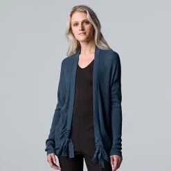 Petite Simply Vera Vera Wang Textured Ruched Placket Cardigan Maroon Heart -Simply Vera Vera Wang STORE unnamed file 1833