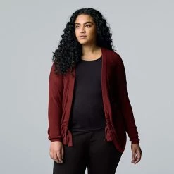 Plus Size Simply Vera Vera Wang Textured Ruched Placket Cardigan Beige Grace -Simply Vera Vera Wang STORE unnamed file 1836