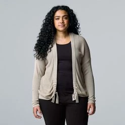 Plus Size Simply Vera Vera Wang Textured Ruched Placket Cardigan Beige Grace -Simply Vera Vera Wang STORE unnamed file 1837
