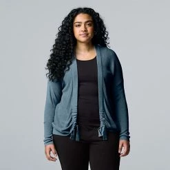 Plus Size Simply Vera Vera Wang Textured Ruched Placket Cardigan Beige Grace -Simply Vera Vera Wang STORE unnamed file 1839