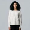 Women's Simply Vera Vera Wang Cable-Knit Crewneck Sweater Marshmllow