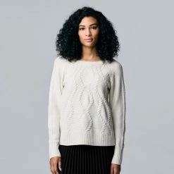 Women's Simply Vera Vera Wang Cable-Knit Crewneck Sweater Marshmllow