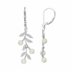 Simply Vera Vera Wang Sterling Silver Freshwater Cultured Pearl & Diamond Accent Leaf Drop Earrings
