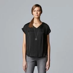 Petite Simply Vera Vera Wang V-Neck Top Deep Blue Sea