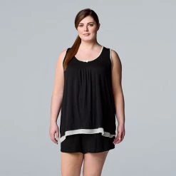 Plus Size Simply Vera Vera Wang Basic Luxury Pajama Tank & Pajama Boxers Set Black Floral Print