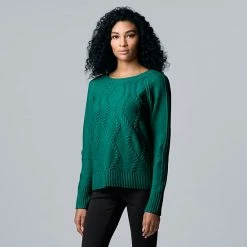 Women's Simply Vera Vera Wang Cable-Knit Crewneck Sweater Marshmllow -Simply Vera Vera Wang STORE unnamed file 198