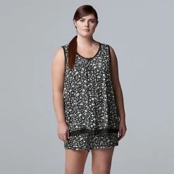 Plus Size Simply Vera Vera Wang Basic Luxury Pajama Tank & Pajama Boxers Set Black Floral Print -Simply Vera Vera Wang STORE unnamed file 1983