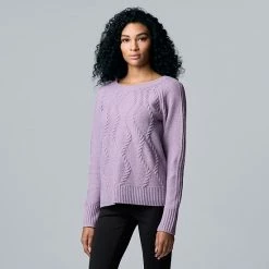 Women's Simply Vera Vera Wang Cable-Knit Crewneck Sweater Marshmllow -Simply Vera Vera Wang STORE unnamed file 200