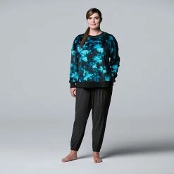 Plus Size Simply Vera Vera Wang Velour Pajama Top And Banded Bottom Pajama Pants Teal Floral -Simply Vera Vera Wang STORE unnamed file 2006