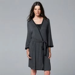 Women's Simply Vera Vera Wang Basic Luxury Wrap Robe Charcoal -Simply Vera Vera Wang STORE unnamed file 2016