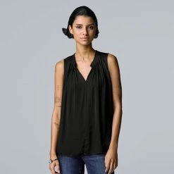 Petite Simply Vera Vera Wang Pleated Sleeveless Top Vera Black