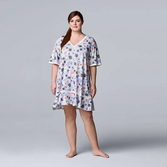 Plus Size Simply Vera Vera Wang Cozy Short Sleeve Sleepshirt Black Floral 1 Plus Size Simply Vera Vera Wang Cozy Short Sleeve Sleepshirt Black Floral