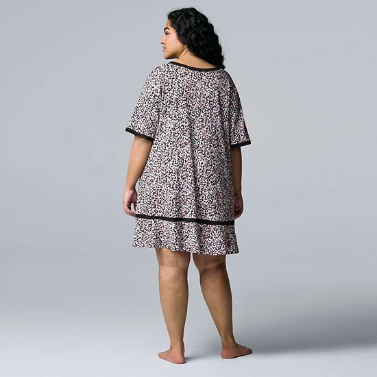 Plus Size Simply Vera Vera Wang Cozy Short Sleeve Sleepshirt Black Floral 2 Plus Size Simply Vera Vera Wang Cozy Short Sleeve Sleepshirt Black Floral - Image 2