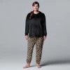 Plus Size Simply Vera Vera Wang Velour Pajama Top & Banded Bottom Pajama Pants Set Plum Stripe