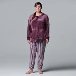 Plus Size Simply Vera Vera Wang Velour Pajama Top & Banded Bottom Pajama Pants Set Plum Stripe 8 Plus Size Simply Vera Vera Wang Velour Pajama Top & Banded Bottom Pajama Pants Set Plum Stripe -Simply Vera Vera Wang STORE unnamed file 2061