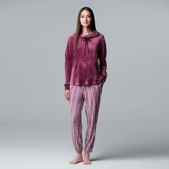 Petite Simply Vera Vera Wang Velour Hooded Pajama Top And Banded Bottom Pajama Pants Sleep Set Pink Animal -Simply Vera Vera Wang STORE unnamed file 2069