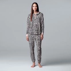 Petite Simply Vera Vera Wang Velour Hooded Pajama Top And Banded Bottom Pajama Pants Sleep Set Pink Animal -Simply Vera Vera Wang STORE unnamed file 2070