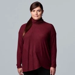 Plus Size Simply Vera Vera Wang Cozy Asymmetrical-Hem Top Aged Wine -Simply Vera Vera Wang STORE unnamed file 2145