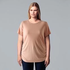 Plus Size Simply Vera Vera Wang Solid Side Ruched Tee Alluring Dip Dye