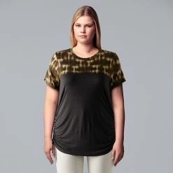 Plus Size Simply Vera Vera Wang Solid Side Ruched Tee Alluring Dip Dye -Simply Vera Vera Wang STORE unnamed file 2155
