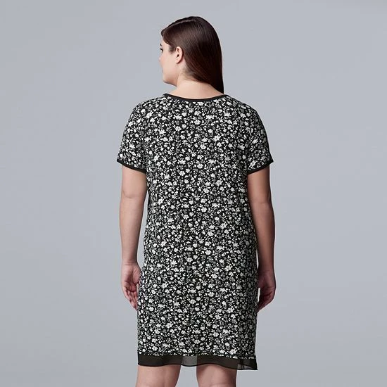 Plus Size Simply Vera Vera Wang Basic Luxury Sleepshirt Black Floral Print 2 Plus Size Simply Vera Vera Wang Basic Luxury Sleepshirt Black Floral Print - Image 2