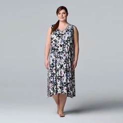 Plus Size Simply Vera Vera Wang Cozy Maxi Chemise Black Ditsy -Simply Vera Vera Wang STORE unnamed file 2164