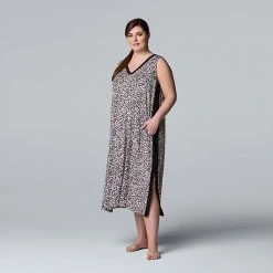Plus Size Simply Vera Vera Wang Cozy Maxi Chemise Black Ditsy -Simply Vera Vera Wang STORE unnamed file 2165