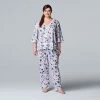 Plus Size Simply Vera Vera Wang Cozy 3/4 Sleeve Pajama Top & Pajama Pants Sleep Set Lilac Floral