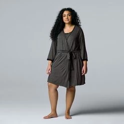 Plus Size Simply Vera Vera Wang Basic Luxury Wrap Robe Charcoal Heather -Simply Vera Vera Wang STORE unnamed file 2198