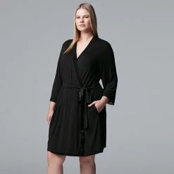 Plus Size Simply Vera Vera Wang Basic Luxury Wrap Robe Charcoal Heather -Simply Vera Vera Wang STORE unnamed file 2199