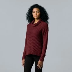 Women's Simply Vera Vera Wang Metallic Cowlneck Sweater Plum Attic -Simply Vera Vera Wang STORE unnamed file 220