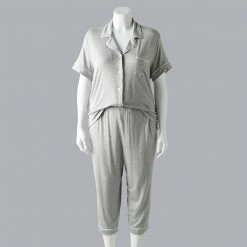 Plus Size Simply Vera Vera Wang Basic Luxury Pajama Shirt & Pajama Capris Set Light Heather Gray -Simply Vera Vera Wang STORE unnamed file 2209