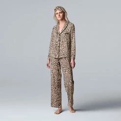 Women's Simply Vera Vera Wang Cozy 3-pc. Long Sleeve Pajama Set & Matching Headband Black Dot