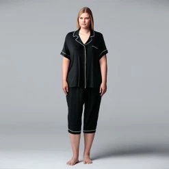 Plus Size Simply Vera Vera Wang Basic Luxury Pajama Shirt & Pajama Capris Set Light Heather Gray -Simply Vera Vera Wang STORE unnamed file 2210