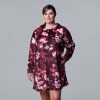 Plus Size Simply Vera Vera Wang Velour Long Sleeve Hooded Sleepshirt Black Floral