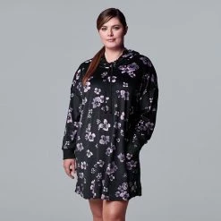 Plus Size Simply Vera Vera Wang Velour Long Sleeve Hooded Sleepshirt Black Floral -Simply Vera Vera Wang STORE unnamed file 2214
