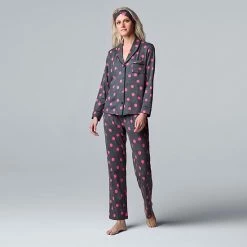 Women's Simply Vera Vera Wang Cozy 3-pc. Long Sleeve Pajama Set & Matching Headband Black Dot -Simply Vera Vera Wang STORE unnamed file 226